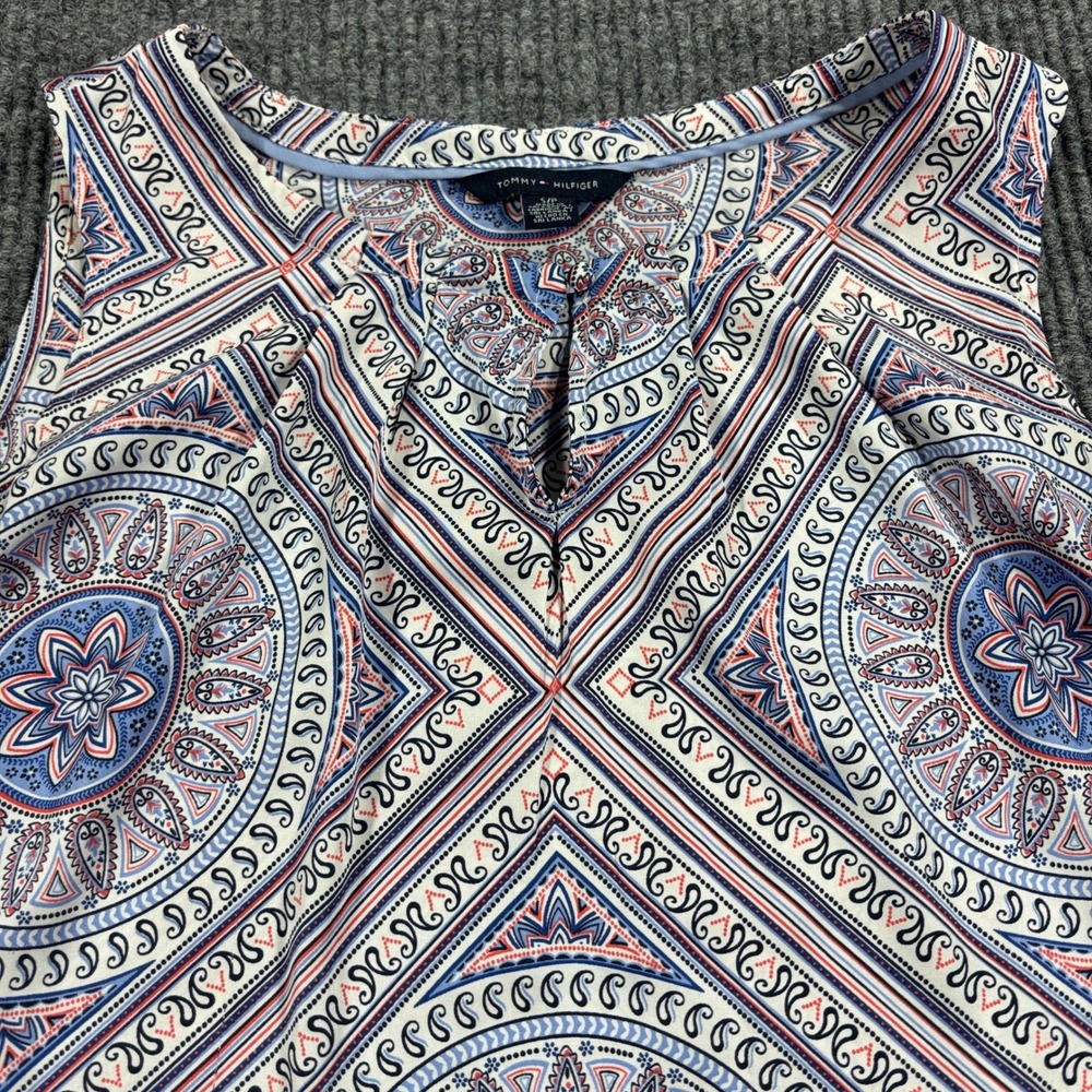 Tommy Hilfiger Sleeveless Blouse Women Small Blue Paisley Keyhole Top